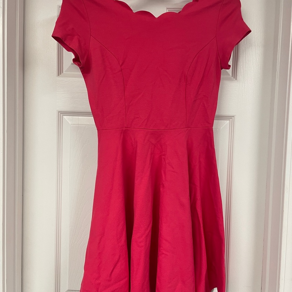 Hot Pink Scalloped Neck Dress